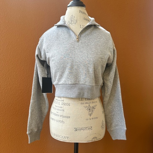 Tna Aritzia “Warm Up Crop” 1/4 Zip Sweatshirt In Heather Grey XS New With Tags! - Picture 9 of 12